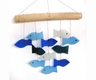 Driftwood and Glass Fish Wind Chime