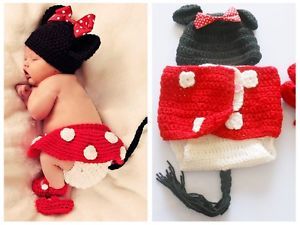 New Baby Costume Birth Party Photo Prop 100 Hand Knit Crochet Minnie 5pcs Set
