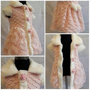 D101 Baby Girl Faux Fur Champagne White Pageant Flower Dress Coat Costume 2 3T M