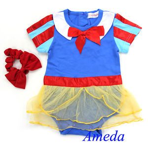 Baby Snow White Princess Bodysuit Rompers Red Bow Headband 2pcs Costume 1 4Y
