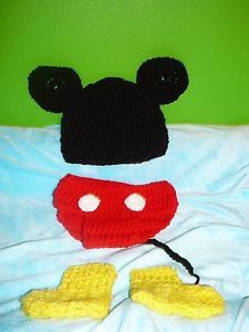 Infant Baby Crochet Mickey Mouse Hat Diaper Cover Set Prop Photography Costume