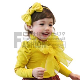 Girl Kids Yellow Red Long Sleeve Tops Shirt Special Bowknot Removable 2 7 Years