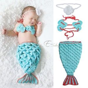Little Mermaid Newborn Baby Infant Girls Outfit Crochet Knit Costume Photo Props