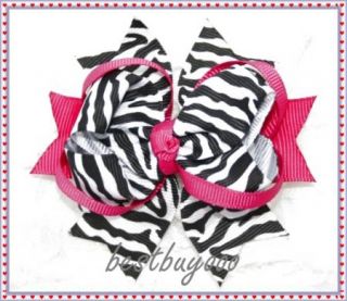 Baby Girls Hot Pink Zebra Hair Bow Clip Headband Ribbon