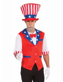 Uncle Sam 4th of July USA Striped Vest Hat Red White Blue Costume Men's Standard