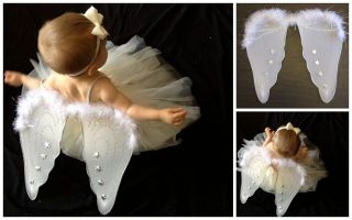 New Child Kid Toddler Baby Girl White Angel Wings Halloween Costume Photo Dress