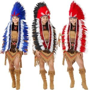 Native American Indian Feather Headdress Adult Halloween Costume Fancy Dress ASY