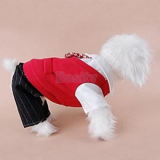 Student Style Pet Dog Shirt Vest Coat Tie Striped Pant Formal Costume Clothes M
