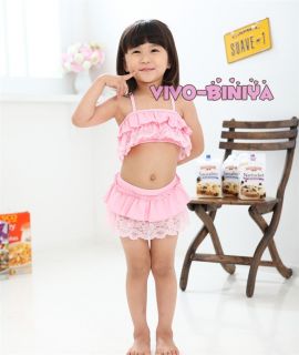 Pink Girls Kids Lace Top Tutu Swimsuit Swimwear Bikini Swimming Costume Sz 2 6