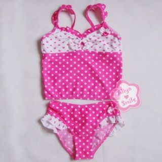 2pc Polka Dots Girls Swimsuit Swimwear Bathing Suit Sz 4T 5T 6T 7T