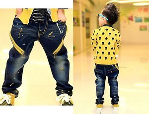 Baby Boy Kid Zipper Jeans Denim Pants Trousers Toddler Costumes Size 2 7 Years