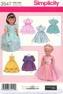 S3547 American Made Clothes Pattern 18" Girl Doll Simplicity Party 