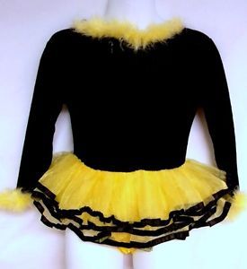 Infants Toddlers Bumble Bee Tutu Costume Black with Yellow Feather Trim