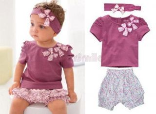 Girl Baby Short Top Pants Headband Sets Outfits Costume Clothing 18 24 Month