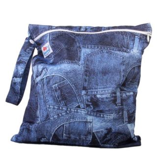Waterproof Zipper Bag Jeans Pattern Reusable Baby Cloth Diaper Bag Denim Blue