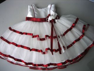 Baby Girl Satin Tulle Ribbon Dress in Red or Navy Ideal for Parties Weddings