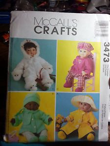 Sewing Pattern McCalls Crafts 3473 Baby Doll Clothes in 3 Sizes Winter Cuteness