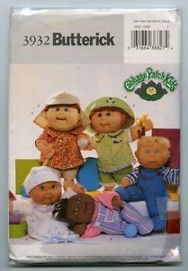 Butterick Pattern 3932 Cabbage Patch Kids 12" 16" Baby Doll Clothes 5 Outfits