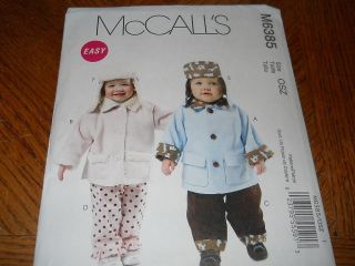 McCalls Pattern M6385 EZ Baby Lined Unlined Jackets Pants Snow Hats Sz s M L