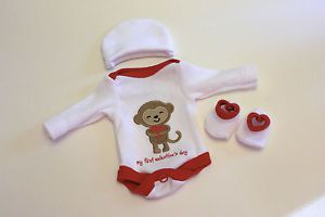 OOAK Doll Clothes Bodysuit Mini Reborn Preemie 10" Baby's First Valentines Day