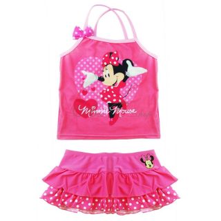 Girls Kids Minnie Mouse Swimsuit Mini Skirt Swimwear Tankini Costume 2pcs Sz 4 5