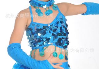 Girls Kids Jazz Latin Tango Samba Party Costume Dance Dress Skirt Glove Set