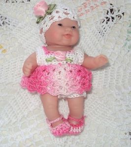 Crochet Doll Clothes for 5" Berenguer Itty Bitty Baby Pinks White Sun Dress