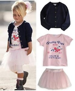 3pcs Set Girls Kid Baby Clothing Skirt T Shirt Coat Pants Outfit Dress Outwear