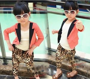 Stylish Baby Girls Small Suit Leopard Harem Pants Kids Suit Outfits Costume 2 7Y