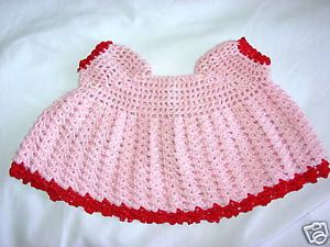 Pink Handmade Crochet Preemie Baby Girl Knitted Top Dress Clothes