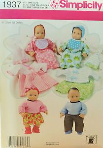 Simplicity Doll Clothes Pattern S1937 to Make 15" Baby Doll Outfits Boys Girls