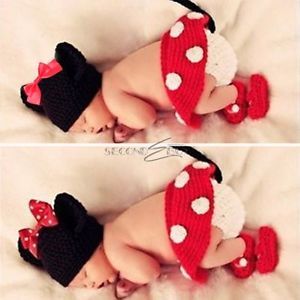 3pcs Baby Unisex Kids Polka Dots Minnie Mouse Crochet Knit Costume 0 12 Months