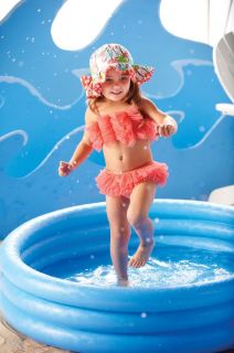 Mud Pie Baby Girl Swimsuit Gold Sequin Pink Mesh Ruffle Bikini Sizes 351209