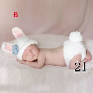 Toddler Baby Kids Costume Photo Prop Knit Crochet White Rabbit Animal Hat Cap