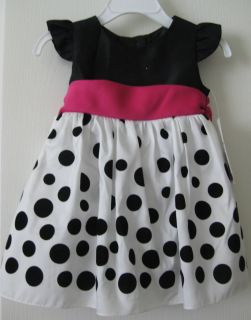 Baby Girl Holiday Party Polkadot Black White Dress Size 6 9 Months