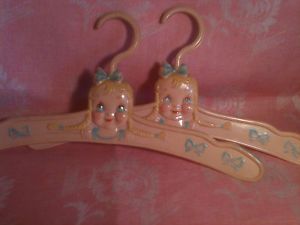 Vtg PR 1930 Plastic Formed Painted Little Girl "Baby PAL" Clothes Hangers