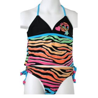Bright Cute Fun Black and Rainbow Zebra Print Girls Tankini 2 PC Swimsuit