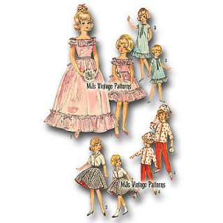 Vtg 60s Doll Dress Clothes Pattern 12" Tammy 9" Pepper Barbie Skipper