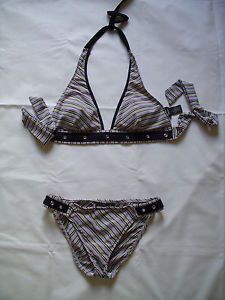 Very Sexy Women's Stripes Sparkly Swimming Suit Bikini Size Top XL Bottom S