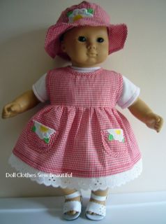 Doll Clothes Fits Bitty Baby Red Gingham Dress Sun Hat