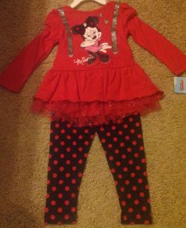 Disney Minnie Mouse Toddler Girls 2T 3T 4T 5TTUNIC Set Outfit Leggings