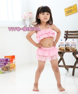 Pink Girls Kids Lace Top Tutu Swimsuit Swimwear Bikini Swimming Costume Sz 2 6
