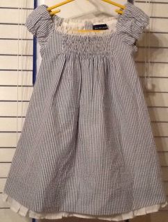 $55 Toddler Girl Ralph Lauren Blue Smocked Seersucker Dress Size 3 3T