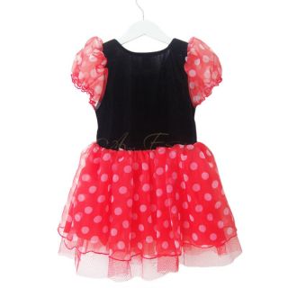 Girl Kid Minnie Mouse Polka Dot Party Ballet Ruffle Tutu Dress Costume Xmas Sz 4