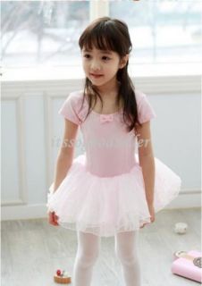 Girl Party Leotard Ballet Tutu Costume Dance Skirt Dress 2 7Y Pink Short Sleeve