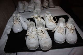 Four Pair 4 Vintage White Leather Baby Shoes 1950's 1960'S