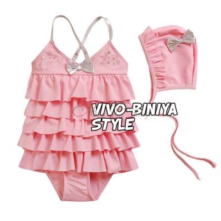 Pink Girl Ruffle Layered Swimsuit Swimwear Swimming Costume Beachwear Sz 3 7