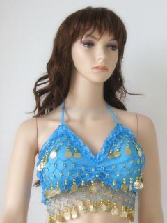 Colorful Sexy Folded Lace Coins Chiffon Belly Dance Costume Top Bra 32A to 36C
