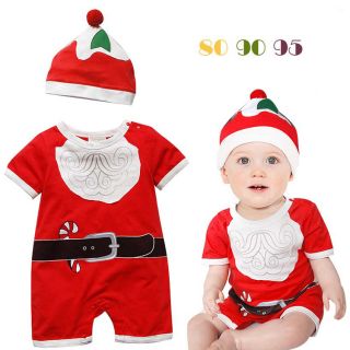 Newborn Baby Santa Claus Romper Christmas Hat Jumpsuit Xmas Costume Dress Outfit
