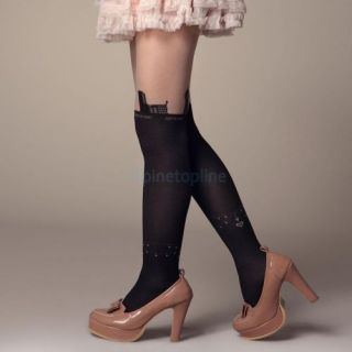 Sexy Girls Eiffel Tower Buildings Mock Knee High Pantyhose Tattoo Tights 30D